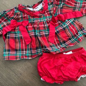 Cecil and Lou holiday plaid  diaper set. 6 month